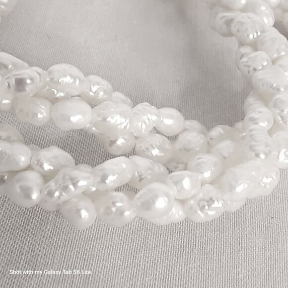 Choker Necklace Twisted Strands Faux Freshwater Pearl Beads Ornate Slide Clasp - Picture 6 of 8